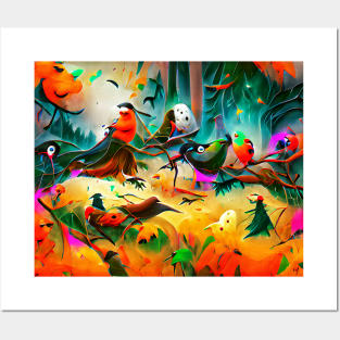 Birds on Trees Halloween Art Posters and Art